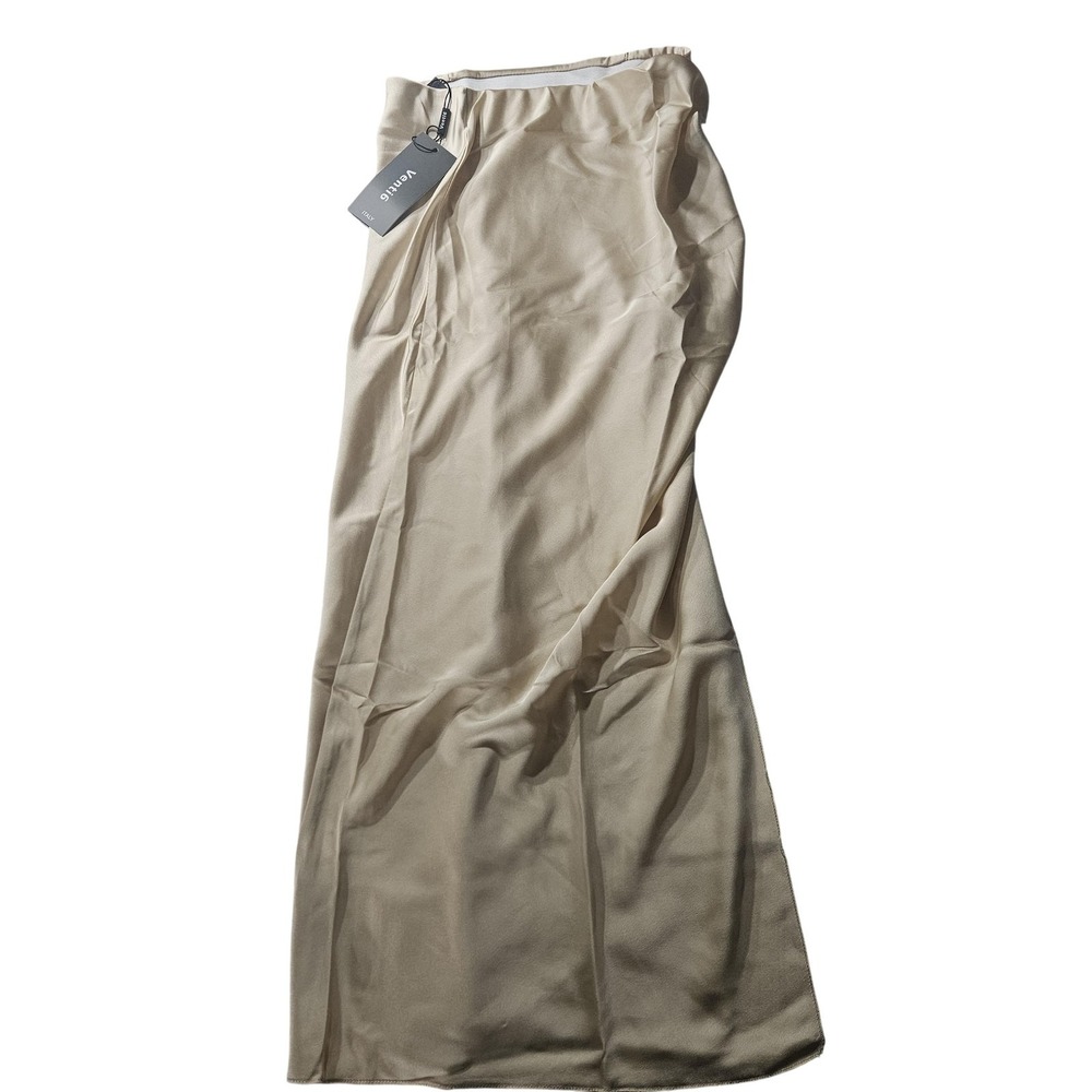 Venti6 Skirt Womens Large Beige Satin Maxi Long Pull On Elastic Waist Italy